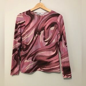 STORY. Y2K Women's Size Small Retro Pink Swirl Long Sleeve Top